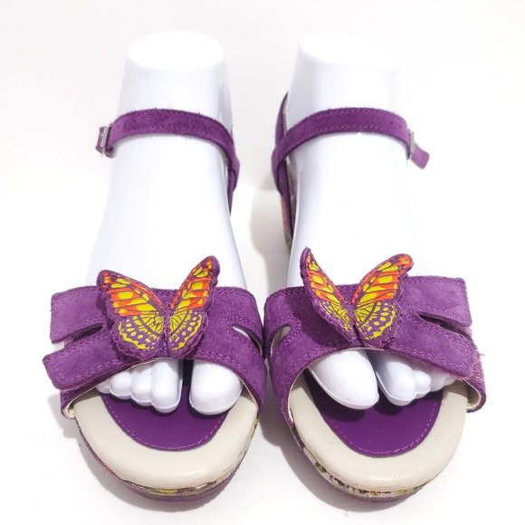 Clarks Purple Wedge Sandals Girls Size 4.5 - Picture 1 of 9